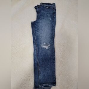 Womens Express Girlfriend High Rise Blue Distressed Jeans